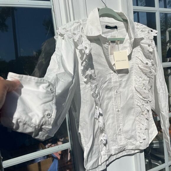 Anthropologie Magali Pascal Eyelet Ruffled Button Down Blouse NWT - Picture 4 of 9